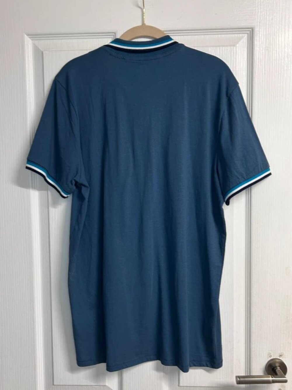 Threadbare Mens L Teal Striped Collar Short Sleeve Polo Shirt NWT - Picture 2 of 5